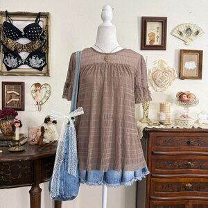 boho fairy grunge mesh flouncy babydoll top